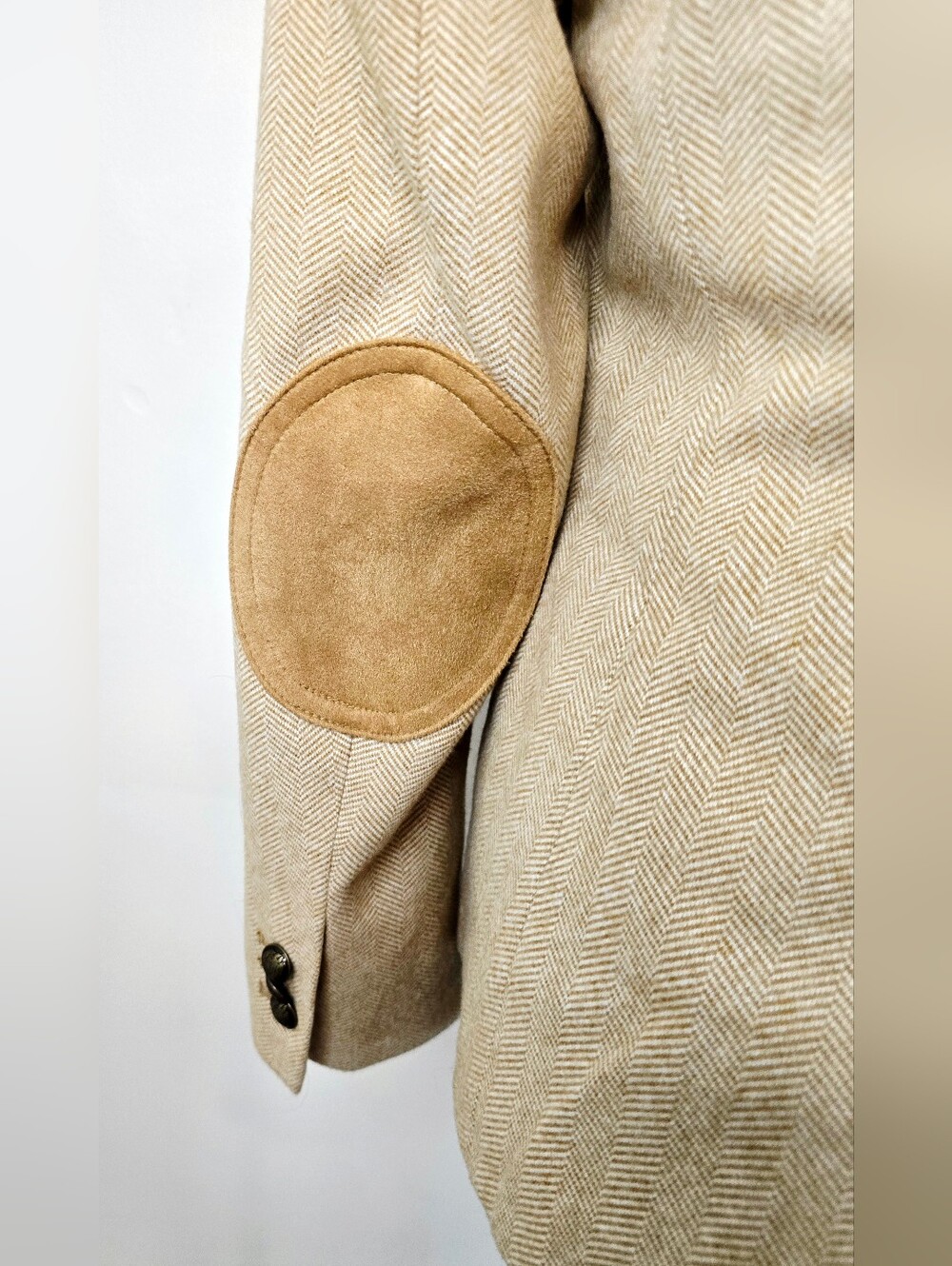 LOFT Petite Herringbone Blazer Suede Elbow Patch Academia Preppy Teacher Jacket - Picture 9 of 13